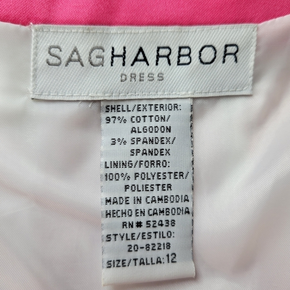 Sag Harbor Dress Size 12 White Pink Floral Sleeveless Back Zip Top Lined Cotton - Picture 5 of 9
